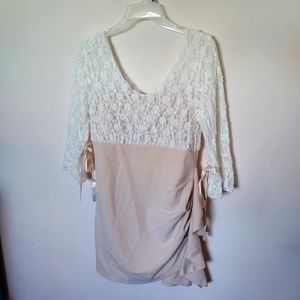 Wiwal Orna cream/tan ruched dress with white lacey top size 10 Halloween Anime